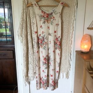 Vintage Brocade Floral Maxi Dress Small